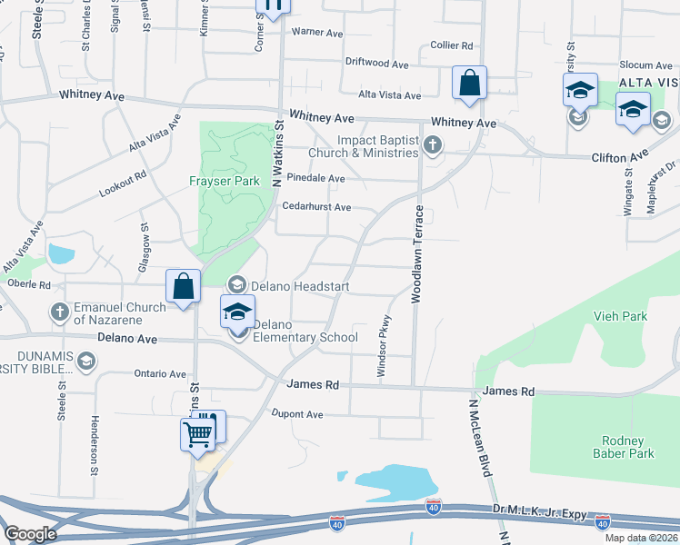map of restaurants, bars, coffee shops, grocery stores, and more near 1869 The Elms Avenue in Memphis