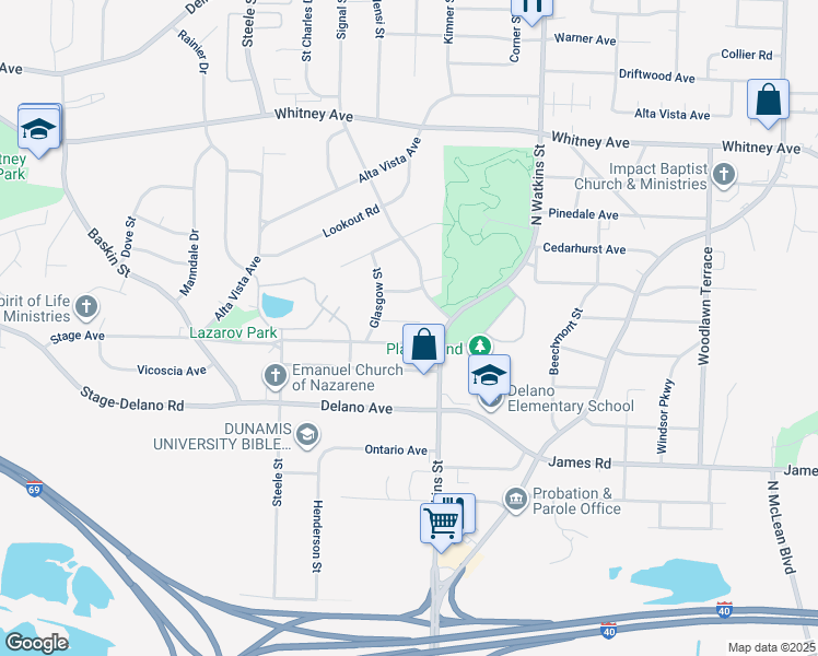 map of restaurants, bars, coffee shops, grocery stores, and more near 1643 Vicky Lane in Memphis