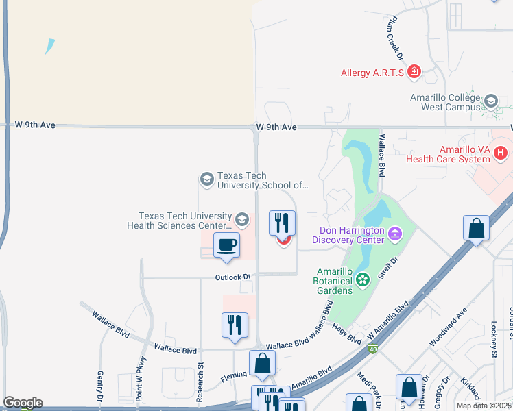 map of restaurants, bars, coffee shops, grocery stores, and more near 1300 South Coulter Street in Amarillo