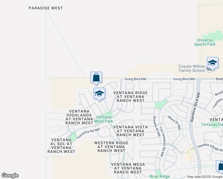 map of restaurants, bars, coffee shops, grocery stores, and more near 10515 Brookville Street Northwest in Albuquerque