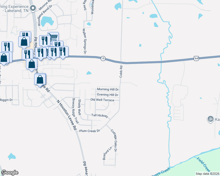 map of restaurants, bars, coffee shops, grocery stores, and more near 10212 Morning Hill Drive in Memphis