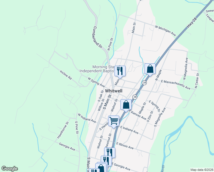 map of restaurants, bars, coffee shops, grocery stores, and more near in Whitwell