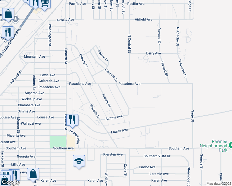 map of restaurants, bars, coffee shops, grocery stores, and more near 1525 Ellerman Drive in Kingman