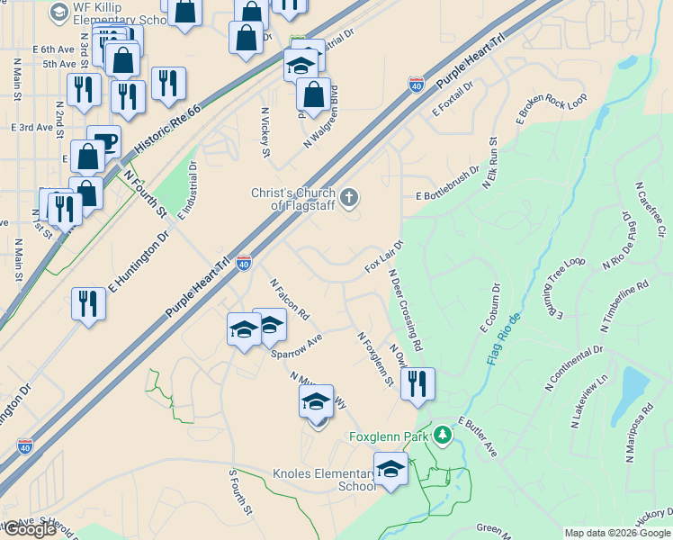 map of restaurants, bars, coffee shops, grocery stores, and more near 2017 North Deer Crossing Road in Flagstaff