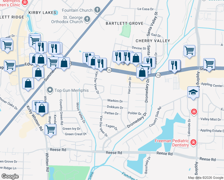 map of restaurants, bars, coffee shops, grocery stores, and more near 2803 Maryland Circle West in Memphis
