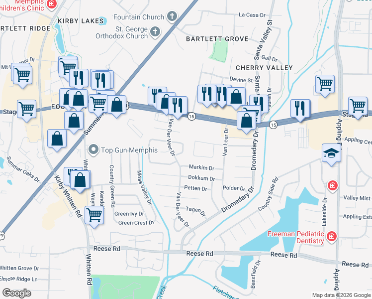 map of restaurants, bars, coffee shops, grocery stores, and more near 2803 Maryland Circle West in Memphis