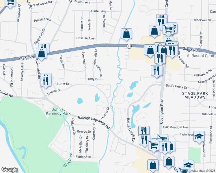 map of restaurants, bars, coffee shops, grocery stores, and more near 4789 Northfield Circle in Memphis