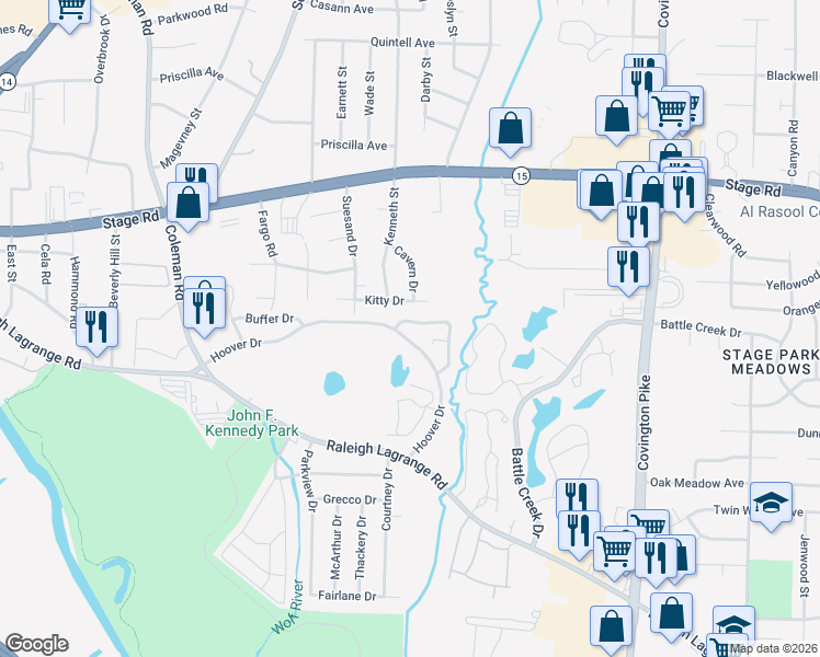 map of restaurants, bars, coffee shops, grocery stores, and more near 4761 Northfield Circle in Memphis