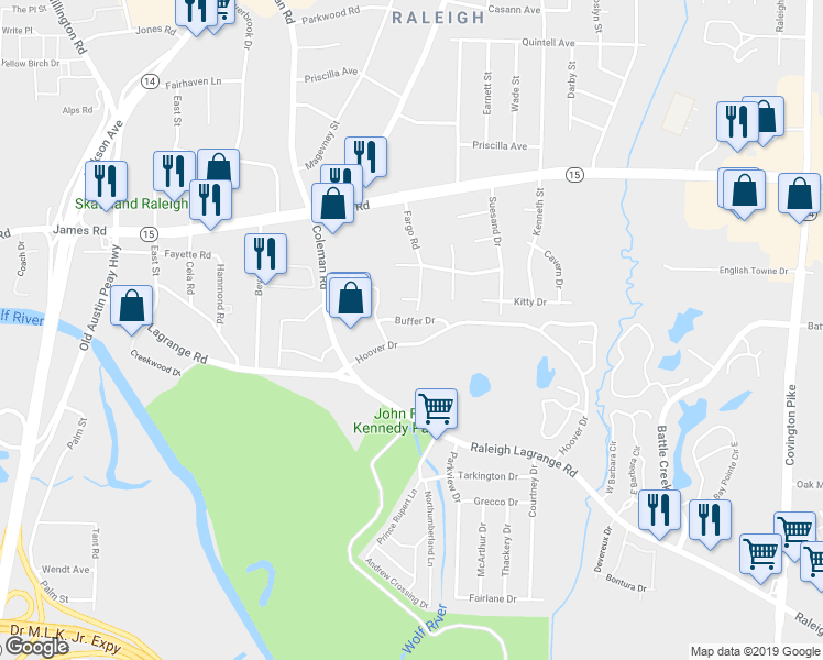 map of restaurants, bars, coffee shops, grocery stores, and more near 4607 Buffer Drive in Memphis