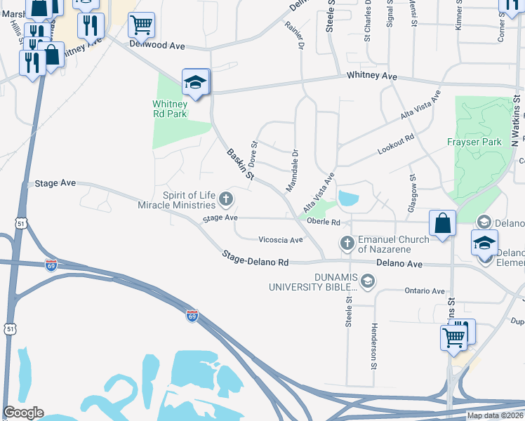 map of restaurants, bars, coffee shops, grocery stores, and more near 1332 Stage Avenue in Memphis