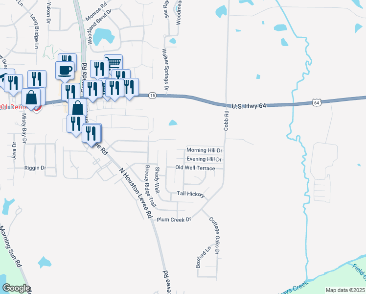 map of restaurants, bars, coffee shops, grocery stores, and more near 10164 Morning Hill Drive in Memphis