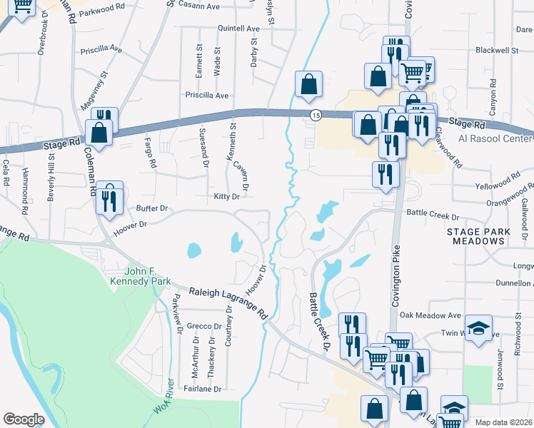map of restaurants, bars, coffee shops, grocery stores, and more near 4789 Northfield Circle in Memphis
