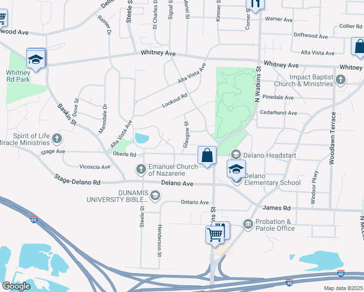 map of restaurants, bars, coffee shops, grocery stores, and more near 2805 Glasgow Street in Memphis