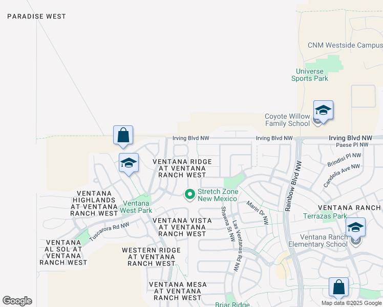 map of restaurants, bars, coffee shops, grocery stores, and more near 7800 7 Springs Road Northwest in Albuquerque