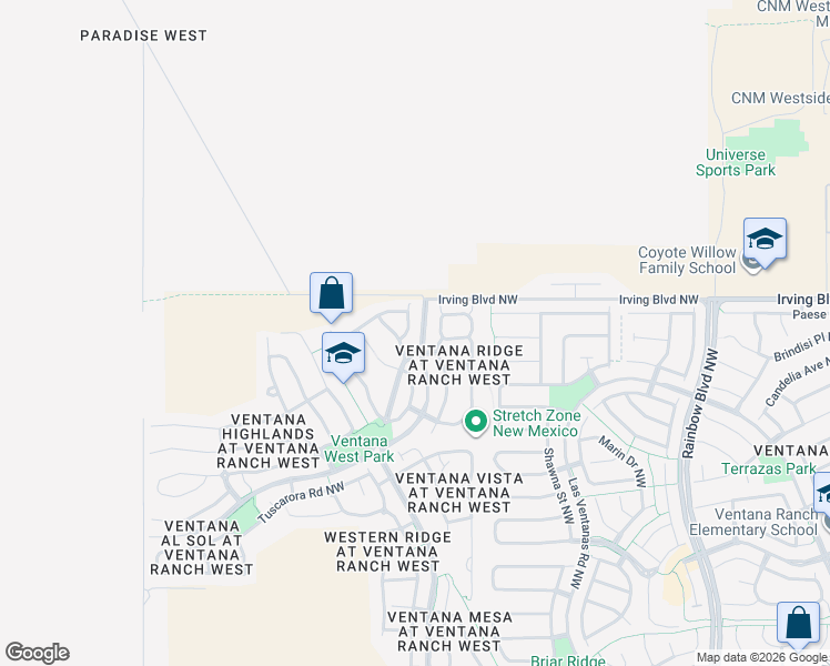 map of restaurants, bars, coffee shops, grocery stores, and more near 10515 Oso Ridge Place Northwest in Albuquerque