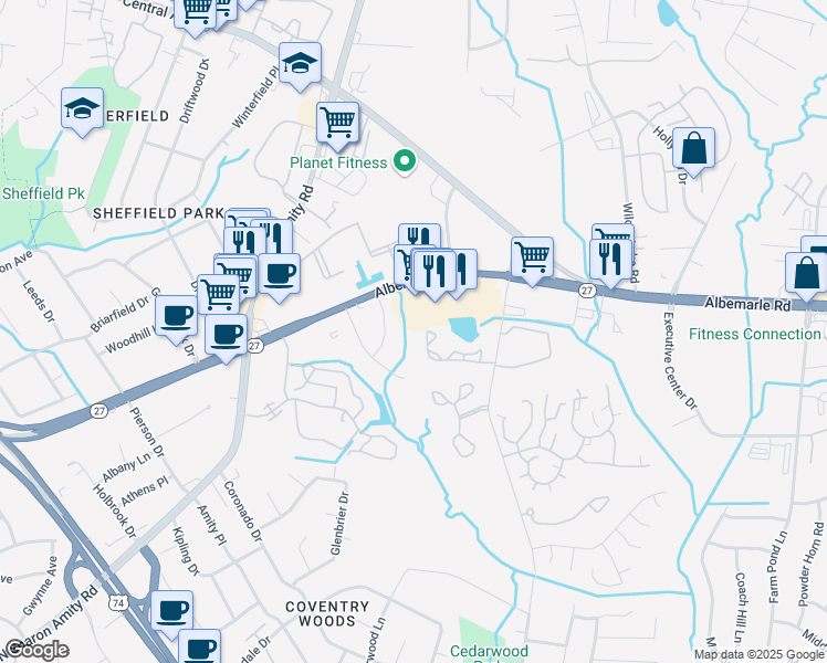 map of restaurants, bars, coffee shops, grocery stores, and more near Reddman Square Apartments Drive in Charlotte