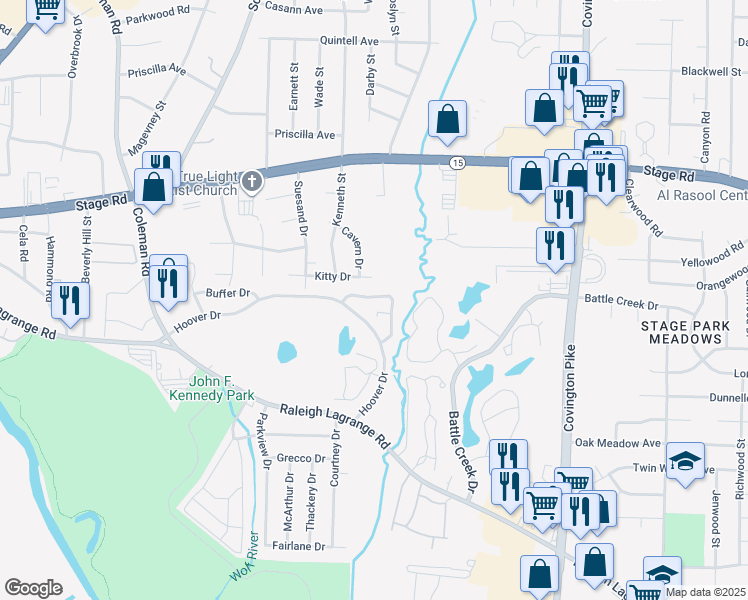 map of restaurants, bars, coffee shops, grocery stores, and more near 4761 Northfield Circle in Memphis