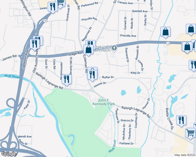 map of restaurants, bars, coffee shops, grocery stores, and more near 2817 Toehill Cove in Memphis
