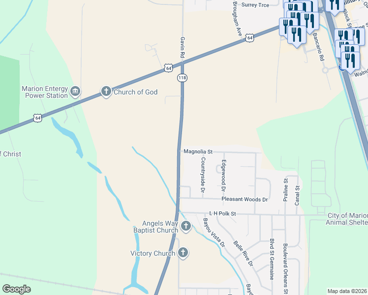 map of restaurants, bars, coffee shops, grocery stores, and more near 3821 North Airport Road in Marion