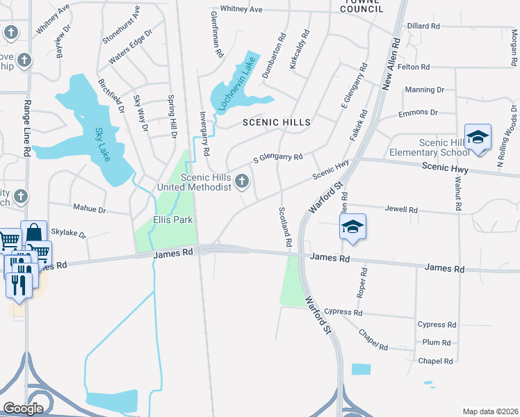 map of restaurants, bars, coffee shops, grocery stores, and more near 3069 Scenic Highway in Memphis
