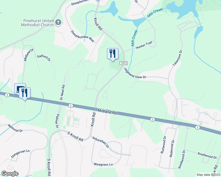 map of restaurants, bars, coffee shops, grocery stores, and more near 309 Magnolia Circle in Southern Pines