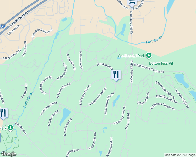 map of restaurants, bars, coffee shops, grocery stores, and more near 6150 North Country Club Drive in Flagstaff
