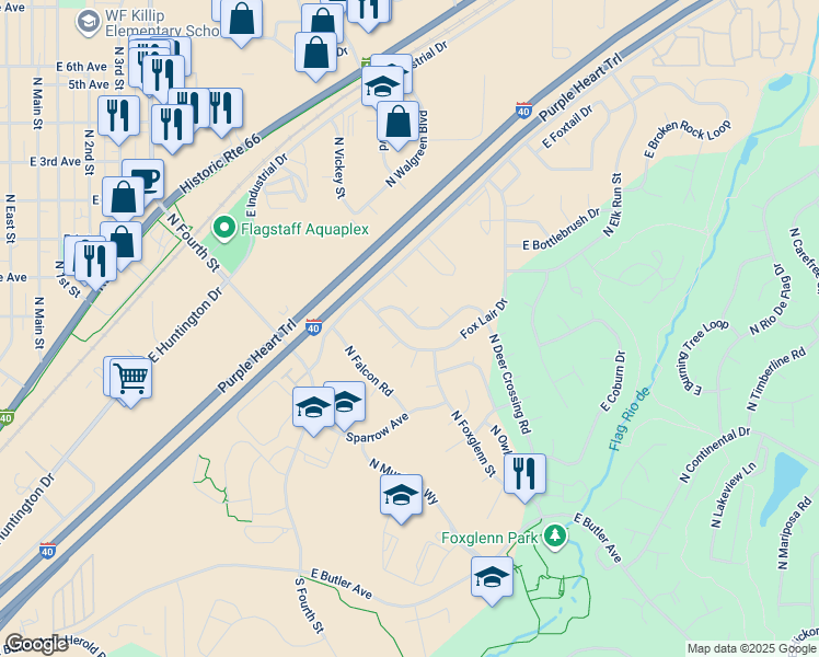 map of restaurants, bars, coffee shops, grocery stores, and more near 2019 North Deer Crossing Road in Flagstaff