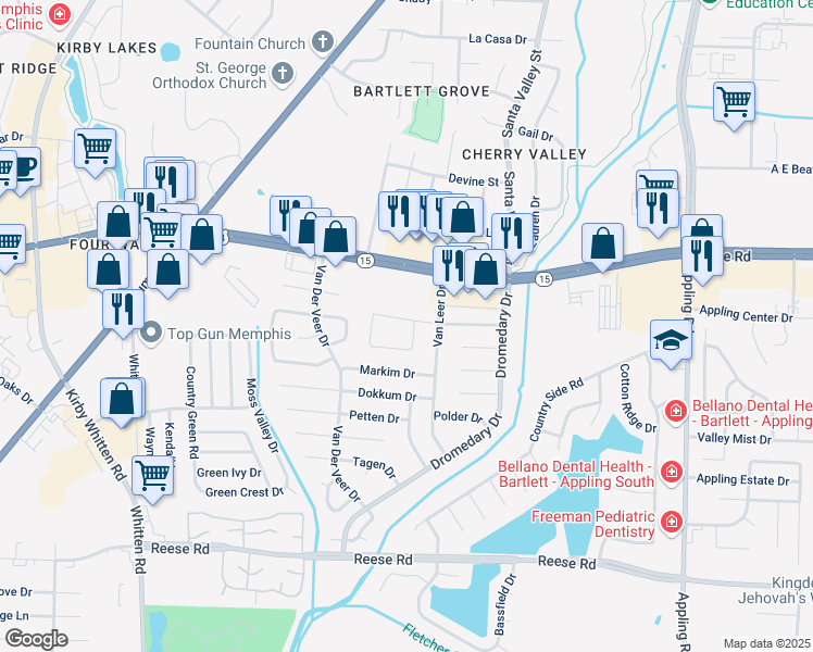 map of restaurants, bars, coffee shops, grocery stores, and more near 2811 Maryland Circle East in Memphis