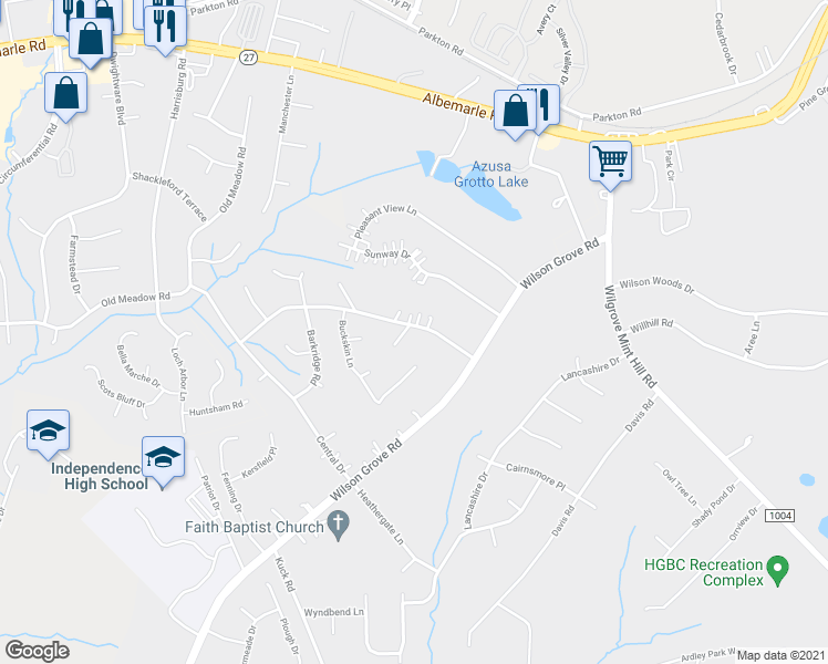 map of restaurants, bars, coffee shops, grocery stores, and more near 9501 Wood Beam Court in Mint Hill