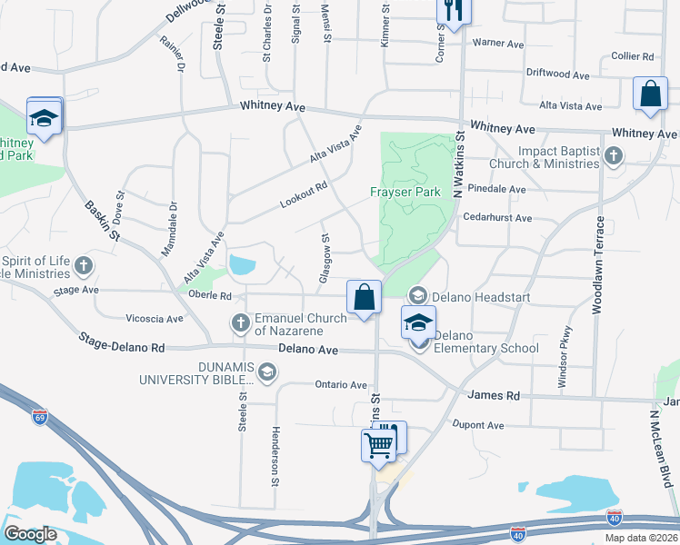 map of restaurants, bars, coffee shops, grocery stores, and more near 1643 Vicky Lane in Memphis