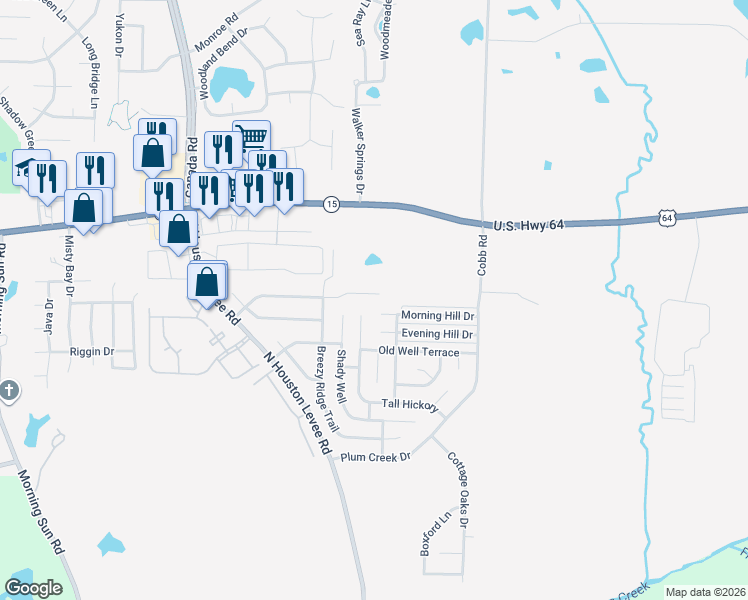 map of restaurants, bars, coffee shops, grocery stores, and more near 10135 Cameron Ridge TR in Memphis