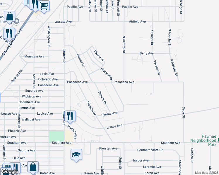 map of restaurants, bars, coffee shops, grocery stores, and more near 1525 Ellerman Drive in Kingman
