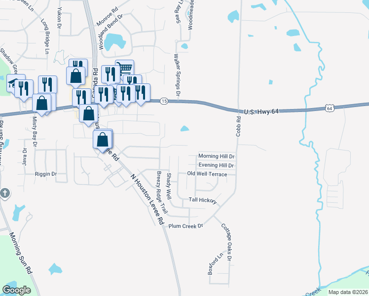 map of restaurants, bars, coffee shops, grocery stores, and more near 2796 Longshadow Cove in Memphis
