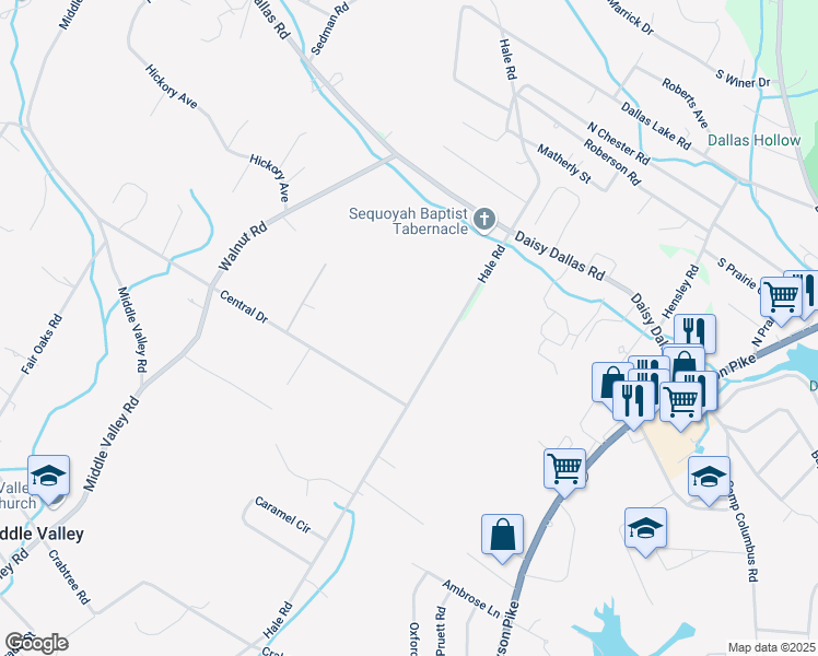 map of restaurants, bars, coffee shops, grocery stores, and more near 8221 Hale Road in Middle Valley