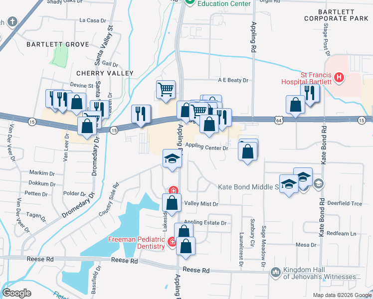 map of restaurants, bars, coffee shops, grocery stores, and more near 2794 Arbor Lane Cove in Memphis