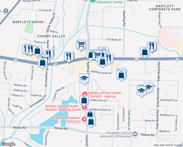 map of restaurants, bars, coffee shops, grocery stores, and more near 2794 Arbor Lane Cove in Memphis