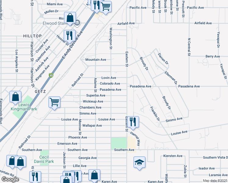 map of restaurants, bars, coffee shops, grocery stores, and more near 2808 Pasadena Avenue in Kingman
