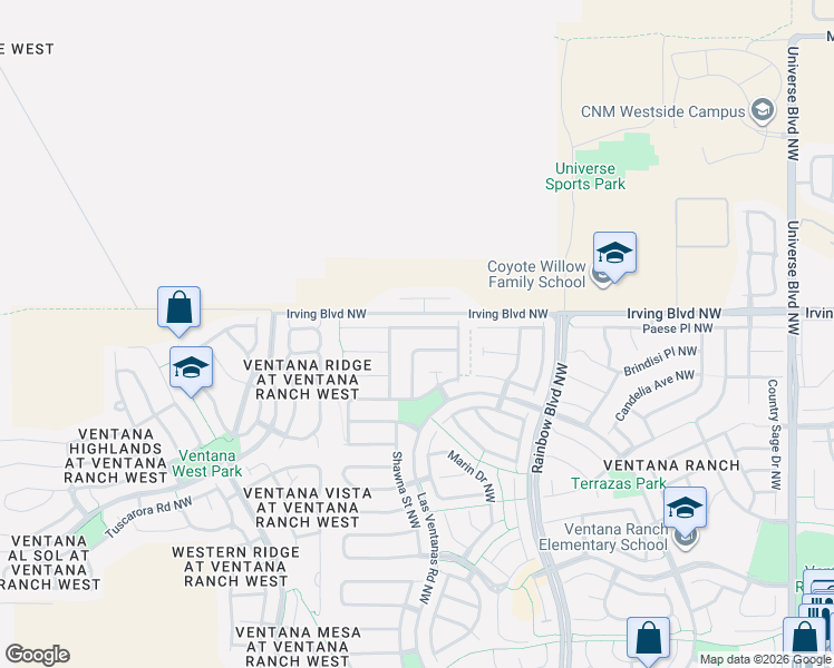 map of restaurants, bars, coffee shops, grocery stores, and more near 7460 Sanderling Road Northwest in Albuquerque