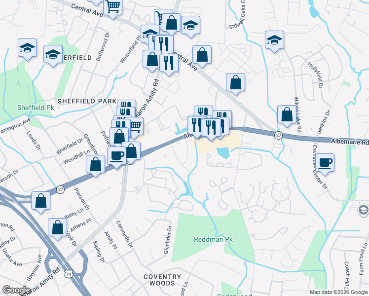 map of restaurants, bars, coffee shops, grocery stores, and more near in Charlotte