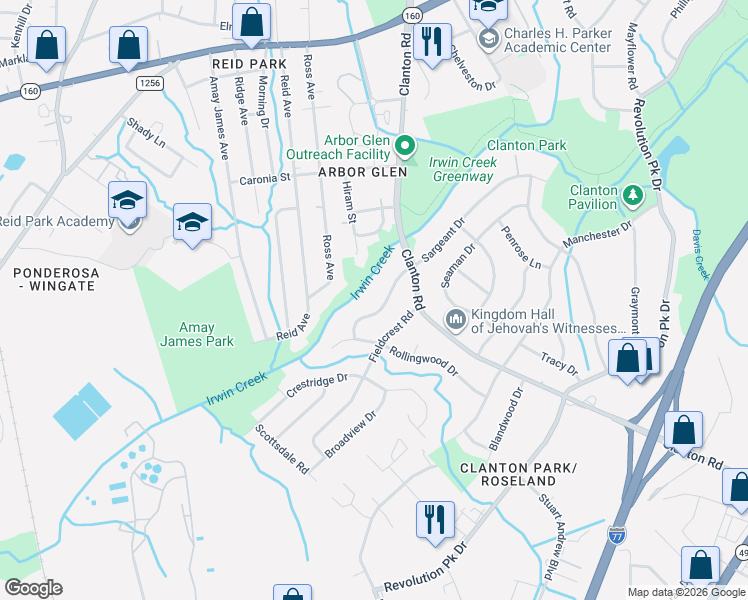 map of restaurants, bars, coffee shops, grocery stores, and more near 3724 Sargeant Drive in Charlotte