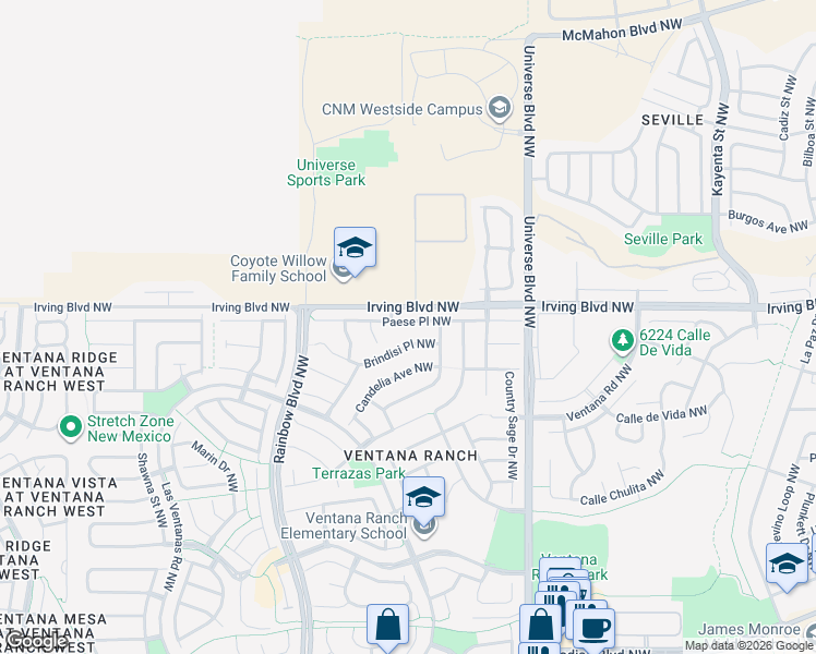 map of restaurants, bars, coffee shops, grocery stores, and more near 6901 Brindisi Place in Albuquerque