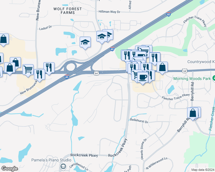 map of restaurants, bars, coffee shops, grocery stores, and more near 2831 Hampton Court Road North in Memphis