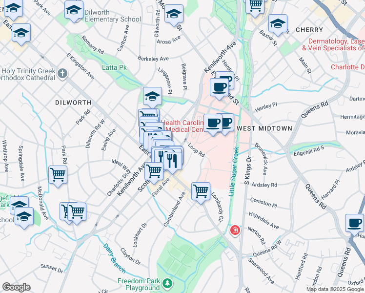 map of restaurants, bars, coffee shops, grocery stores, and more near in Charlotte