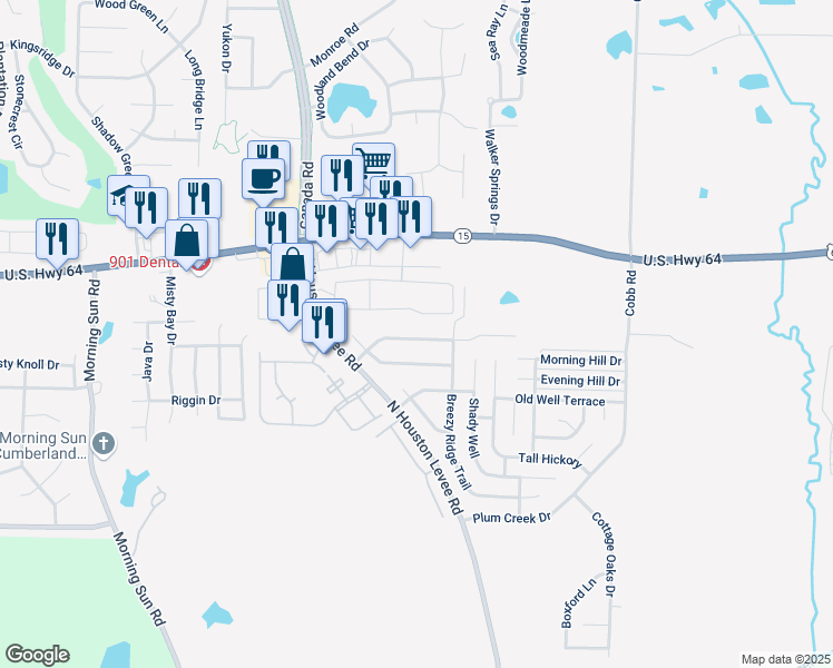 map of restaurants, bars, coffee shops, grocery stores, and more near 10022 Cameron Ridge Trail in Fisherville