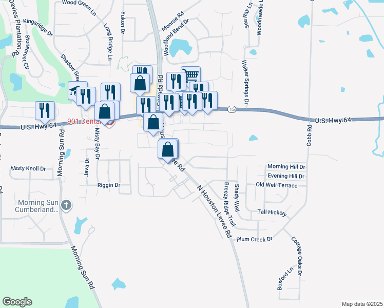 map of restaurants, bars, coffee shops, grocery stores, and more near 9986 Cameron Ridge TR in Memphis