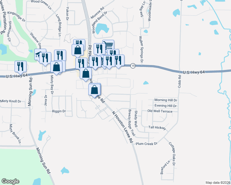 map of restaurants, bars, coffee shops, grocery stores, and more near 10038 Gosling Circle South in Memphis