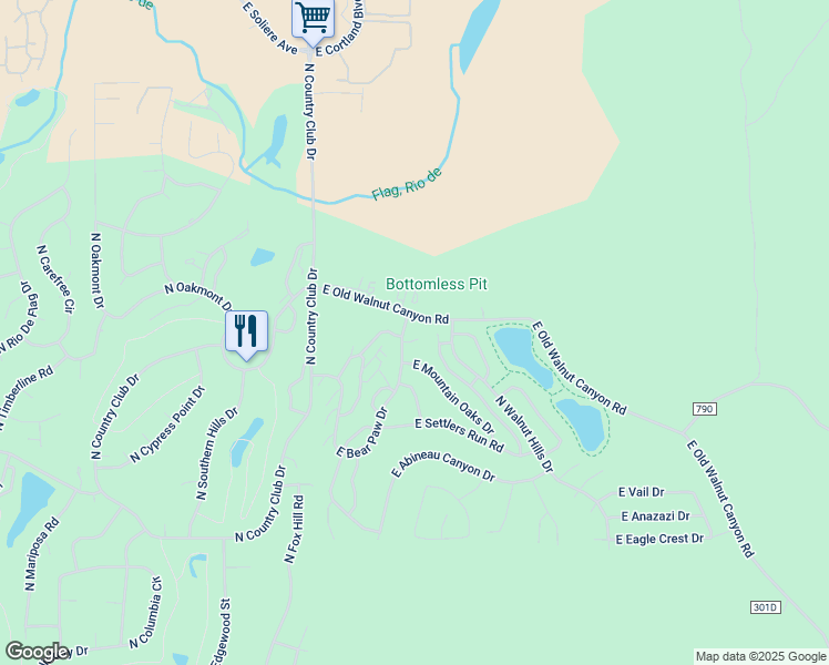 map of restaurants, bars, coffee shops, grocery stores, and more near 5825 East Bear Paw Drive in Flagstaff