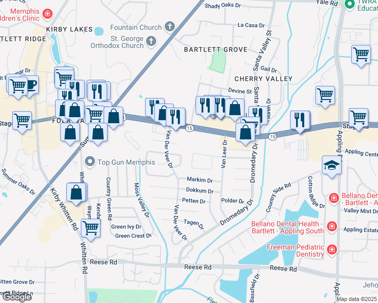 map of restaurants, bars, coffee shops, grocery stores, and more near 2829 Maryland Circle West in Memphis