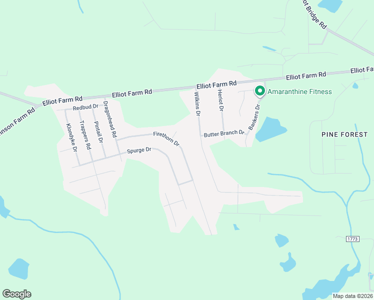 map of restaurants, bars, coffee shops, grocery stores, and more near 7646-7650 Firethorn Drive in Fayetteville