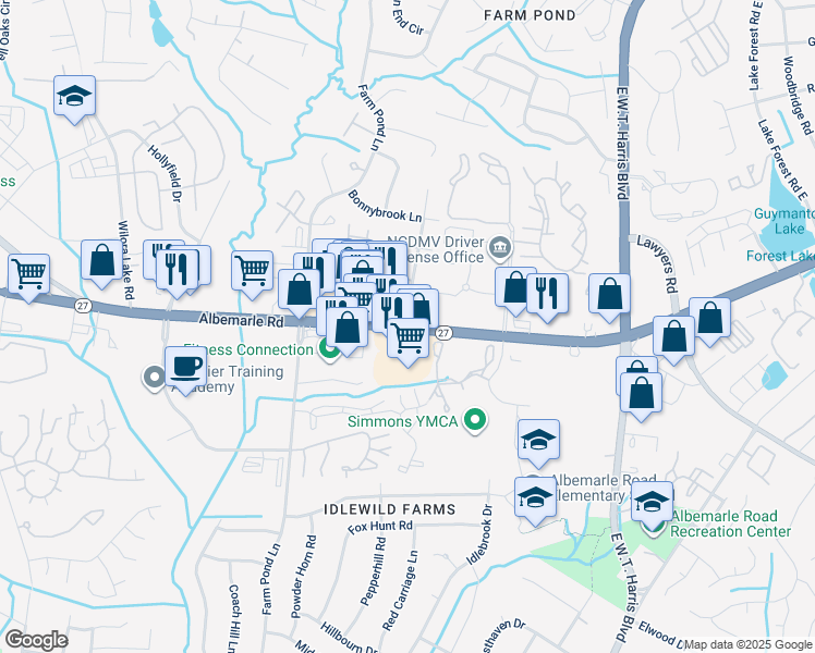 map of restaurants, bars, coffee shops, grocery stores, and more near in Charlotte